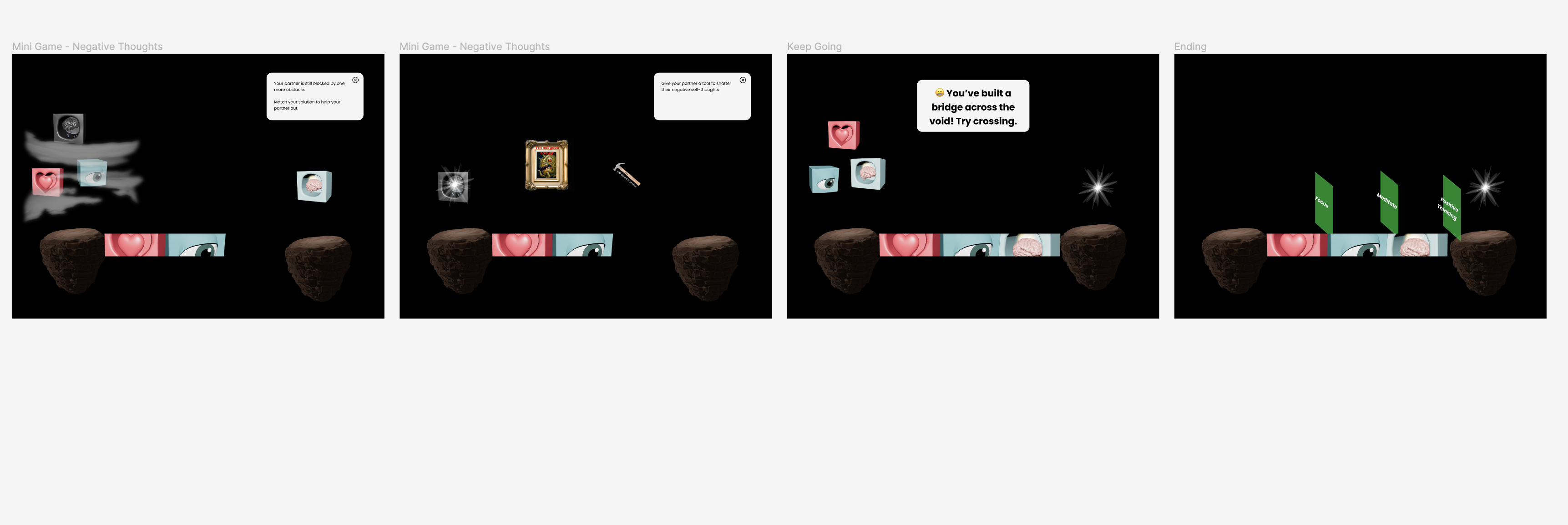 Negative thoughts mini-game and ending screens
