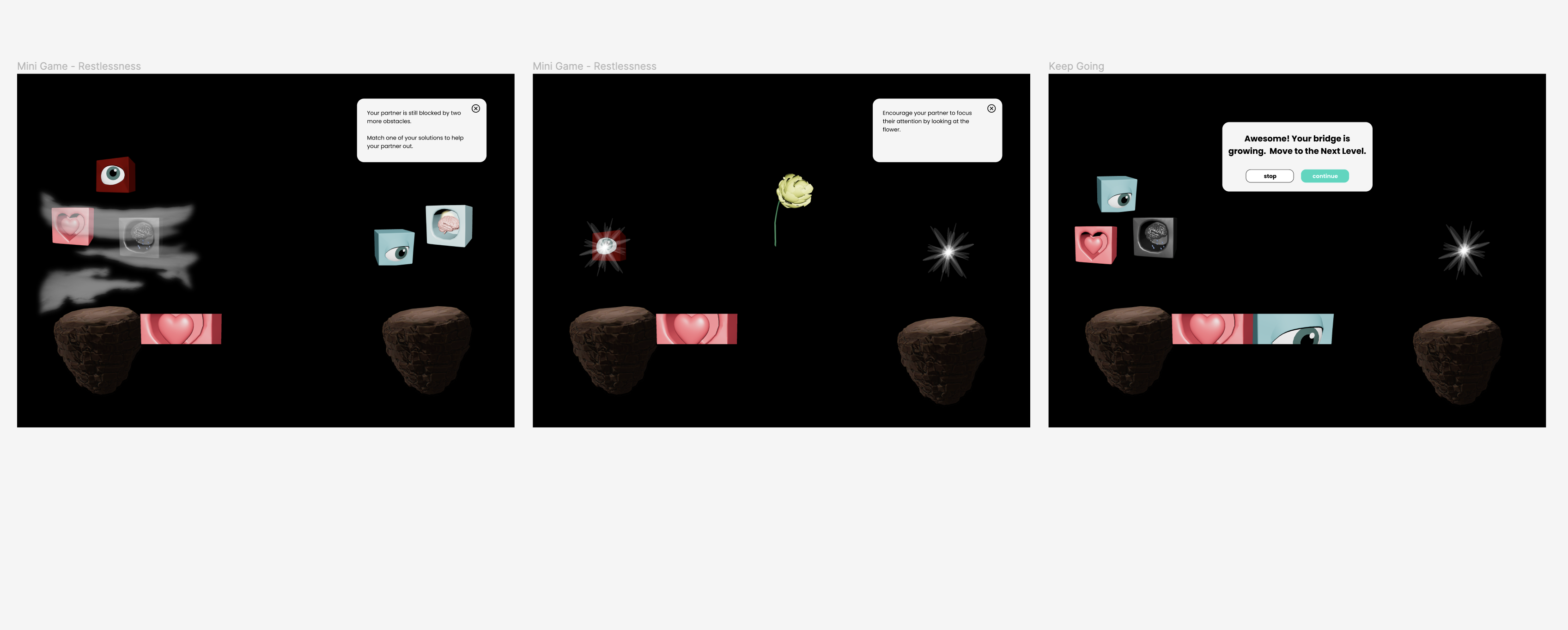 Restlessness mini-game screens
